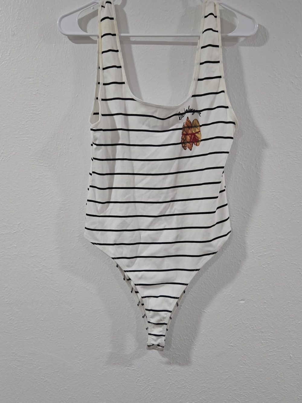Zara White One-Piece Swimsuit with Black Stripes and Surf Patch